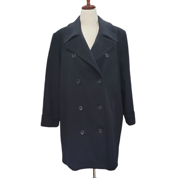 EUC wool Evan-Picine women's black 100% wool double breast pea coat, 14 - Picture 1 of 11